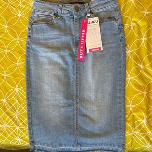 Womens denim long mid skirt